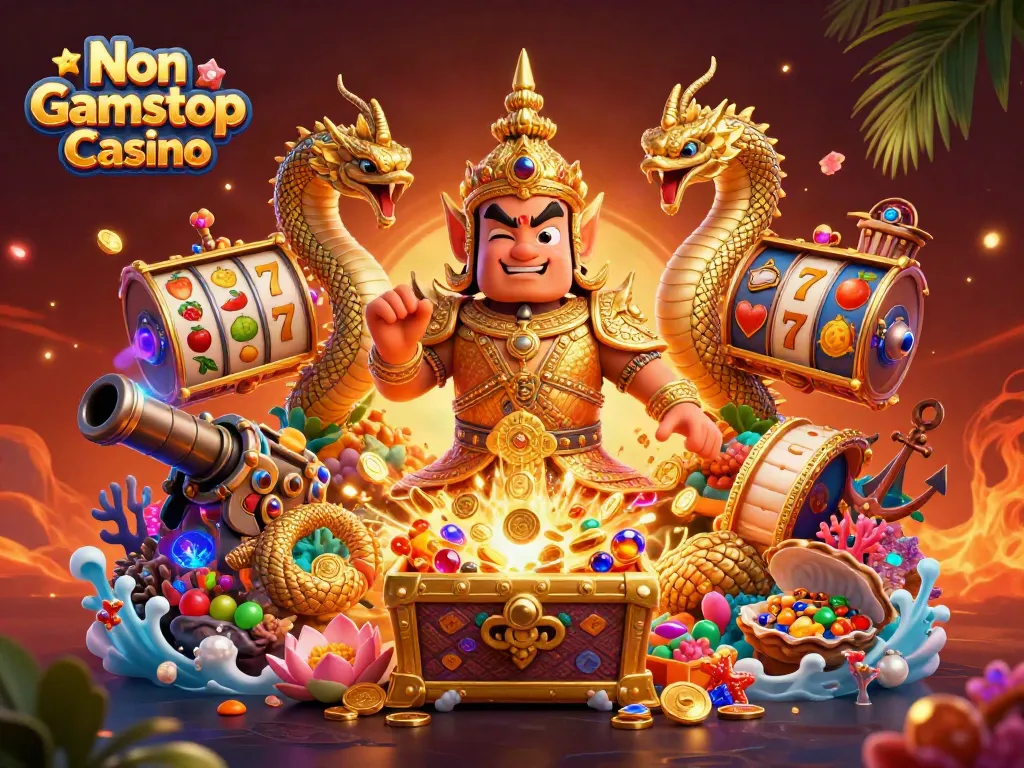 Engage with the dynamic Non Gamstop Casino scene featuring vibrant characters and casino-themed elements.