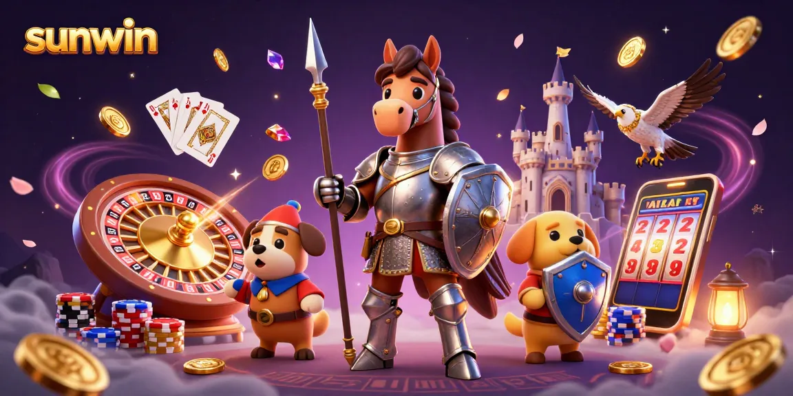 Win exciting rewards with sunwin's animated casino scene featuring knights and epic gaming elements.