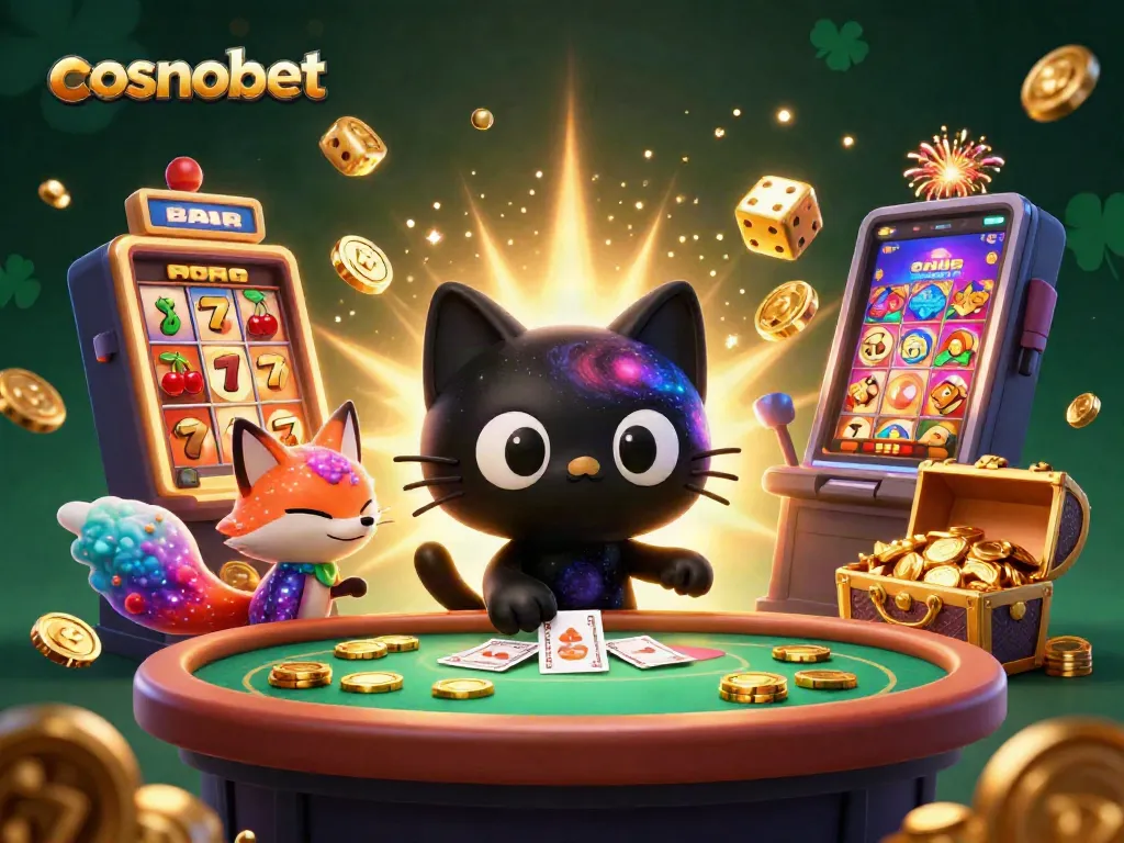 Experience the thrilling action of cosmobet with a cosmic black hole cat and jackpot elements.
