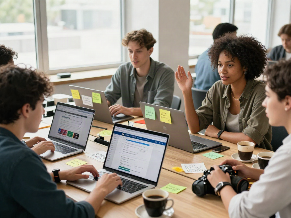 토토사이트 검증 먹튀스팟 discussions in a lively digital workspace with diverse participants engaged in online betting safety.