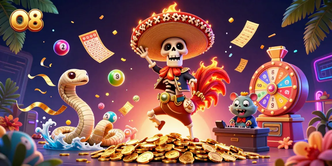O8 brings thrilling excitement with a vibrant 3D illustration showcasing a mariachi rooster celebrating on golden coins.