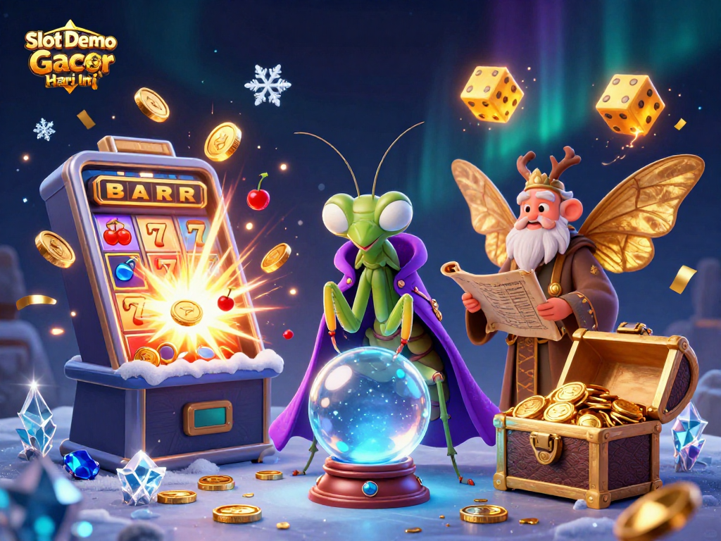 Spin the reels with Slot Demo Gacor Hari Ini in this captivating illustration of a casino scene.
