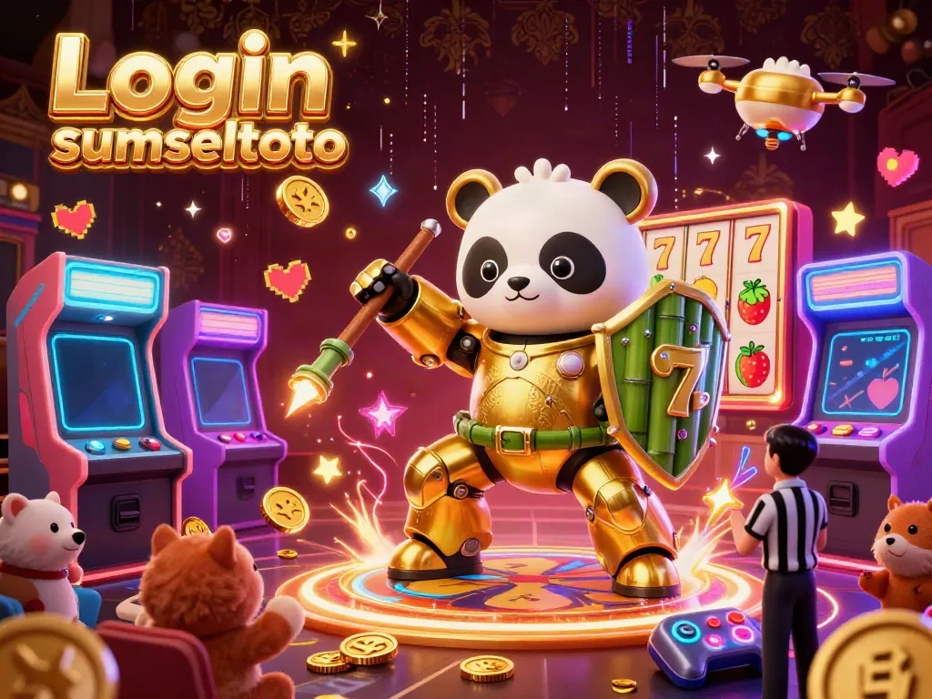 Engage in thrilling gameplay at Login sumseltoto as a mech-suit panda battles in an exciting casino arena.