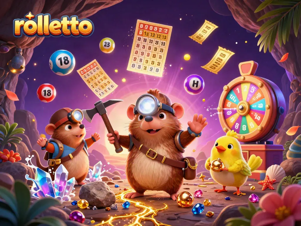 Experience thrilling gameplay at Rolletto with vibrant lottery elements and dynamic casino characters.