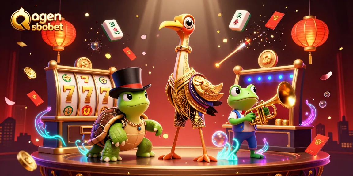 Betting with agen sbobet: a lively 3D scene of playful characters and dynamic casino elements.