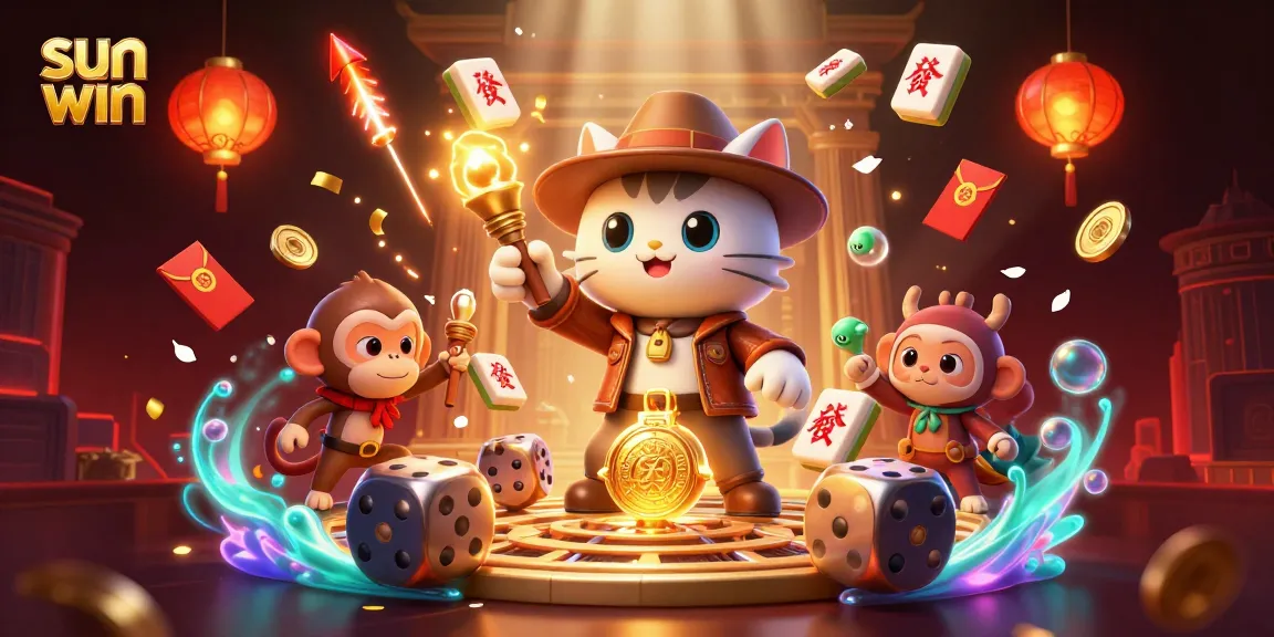 Experience the thrill of sun win with a vibrant 3D cat explorer uncovering treasures in a temple full of rich Casino elements.