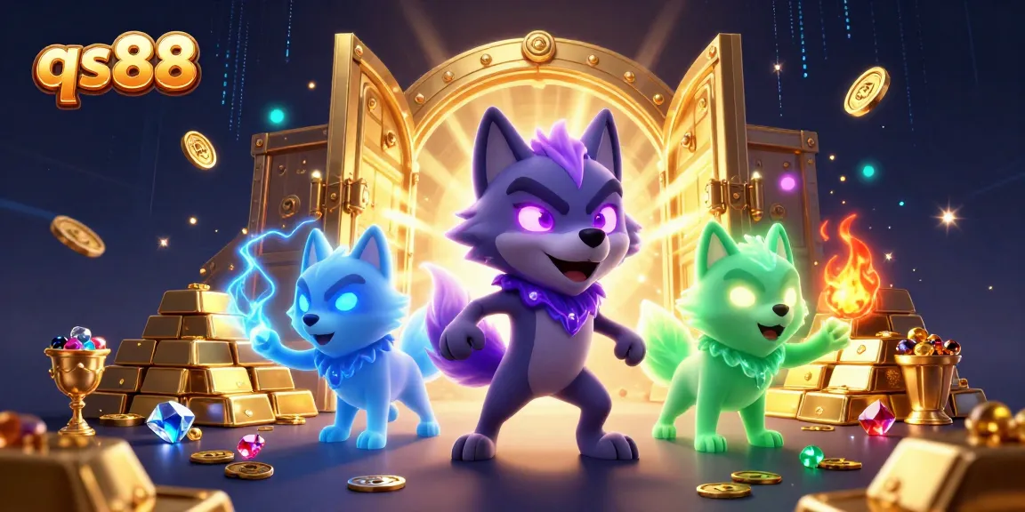 Experience exciting gameplay at qs88 with glowing wolves, treasure, and vibrant casino elements