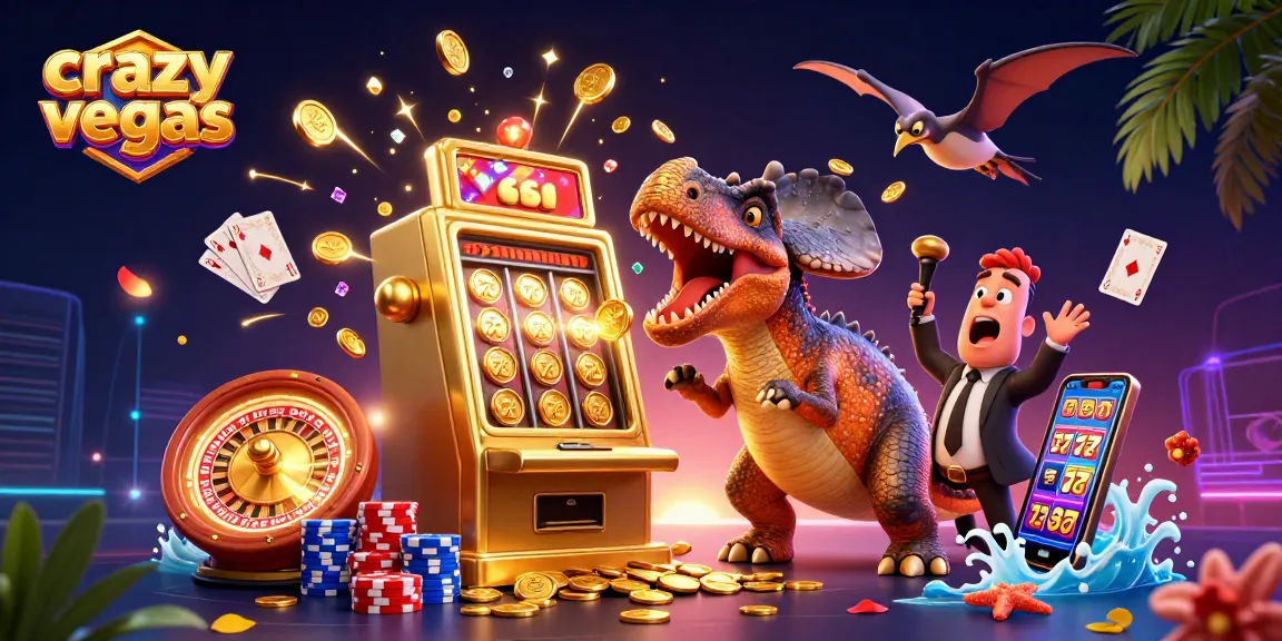 Experience the excitement of crazyvegas as pachycephalosaurus wins jackpot coins from a slot machine amidst soaring golden coins.